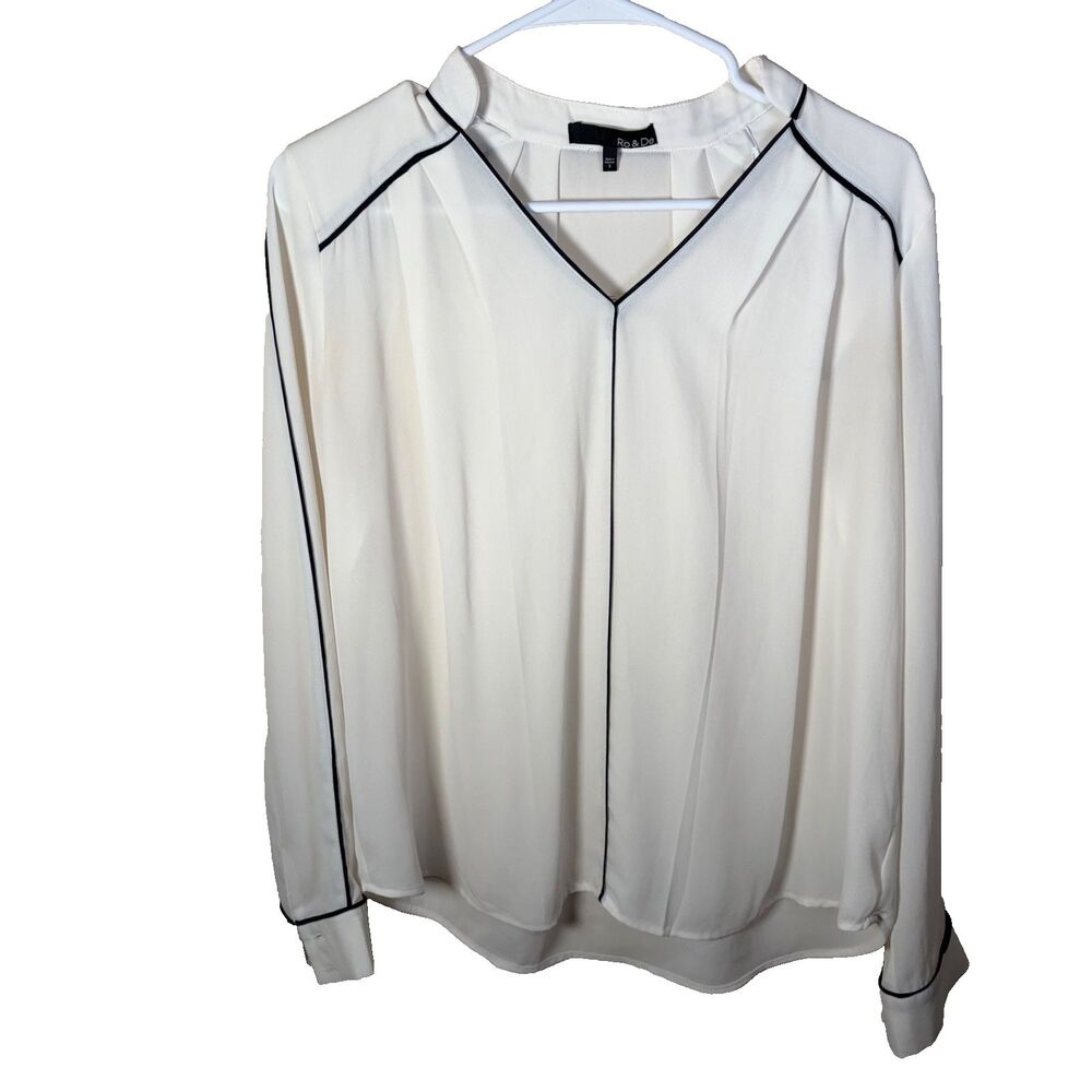 Ro & De Blouse Women's Small Ivory V-Neck Sheer Long Sleeve Career Top